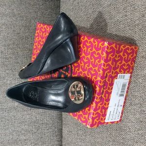 Tory Burch black Sally wedge shoes